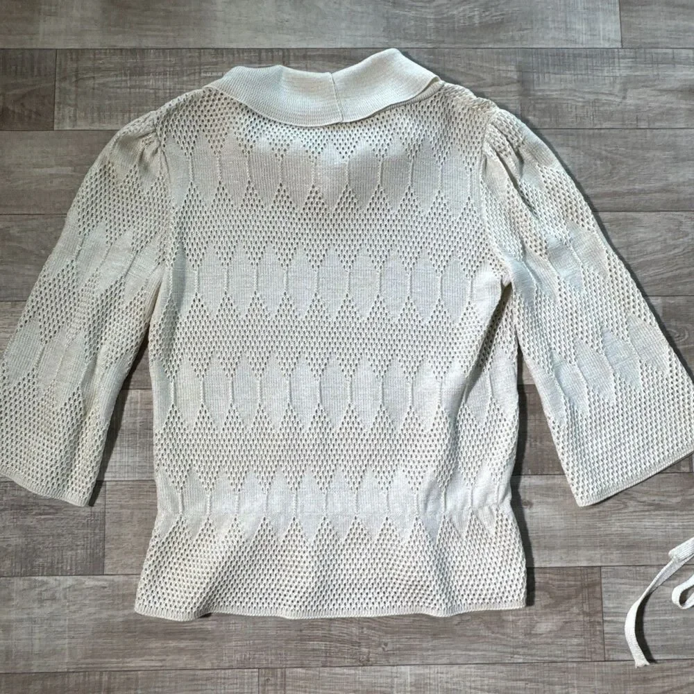 vtg Vivanti 3/4 Sleeve Sweater size 10 cream open weave Cowl Neck